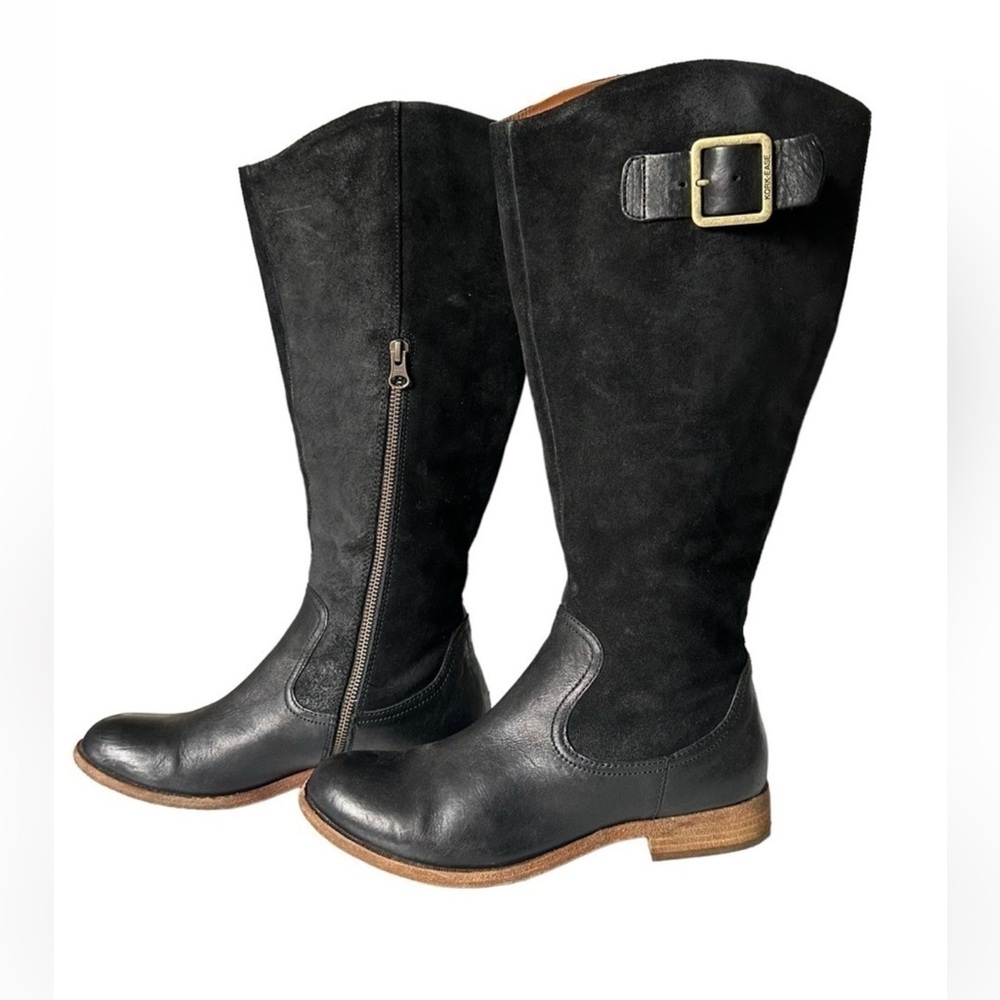 KORK EASE RUE BLACK LEATHER AND SUEDE BUCKLE KNEE HIGH BOOTS SIZE 7.5